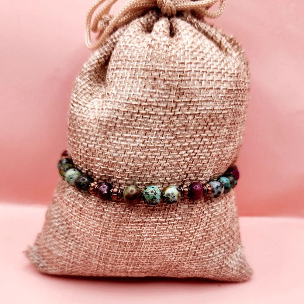 African Turquoise, Sugilite, and Copper Beaded Bracelet - Picture 3 of 6